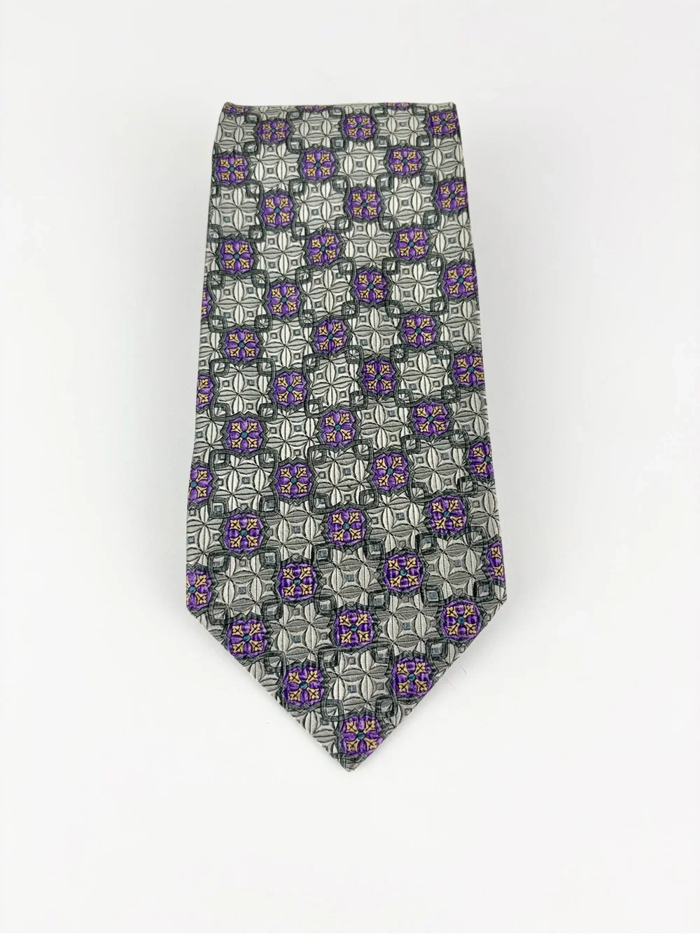 Mark Pendleton Italy Von Maur Purple Grey Polka Dot Hand Made Silk Mens Neck Tie